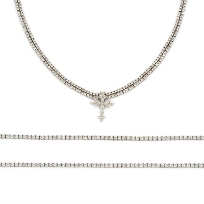 Lot 43 - White Gold and Diamond Necklace and Pair of White Gold and Simulated Diamond Bracelets