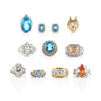 Lot 158 - Seven Assorted Rings, Two Pendants and Pair of Earrings