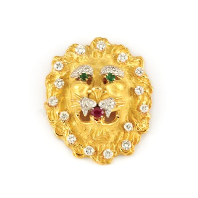 Lot 22 - Gold, Gem-Set and Diamond Lion Pendant-Brooch