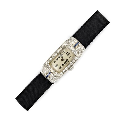 Lot 35 - Art Deco Platinum, Diamond, Sapphire and Ribbon Wristwatch