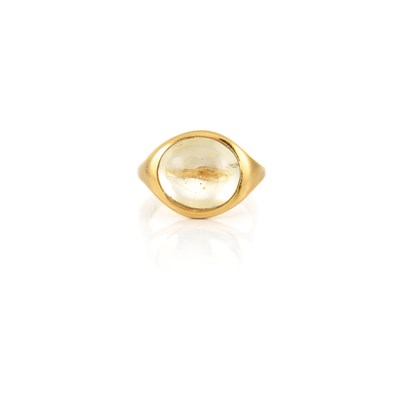 Lot 109 - Gold and Cabochon Yellow Sapphire Gypsy Ring, Tiffany & Co.