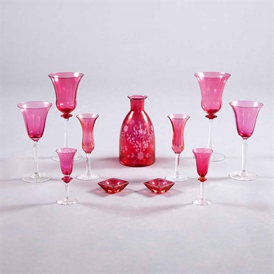 Lot 303 - Group of Cranberry Glass Stemware...