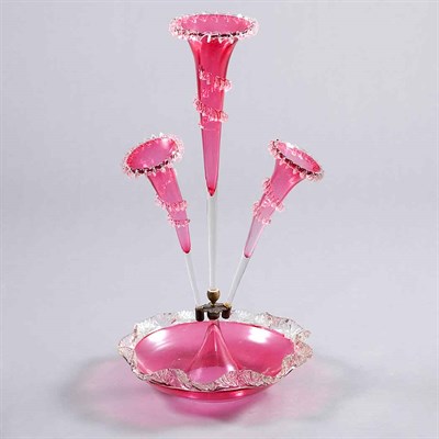 Lot 304 - Cranberry Glass Epergne Height 23 inches.
