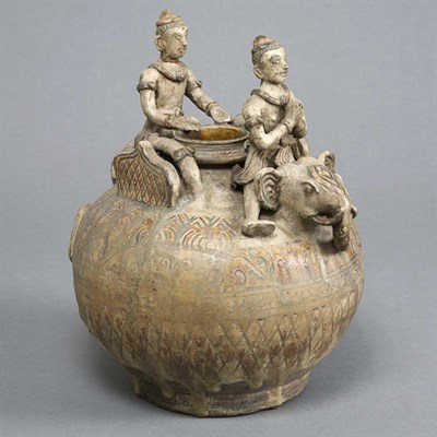 Lot 128 - Thai Olive Glazed Ceramic Jar Height 12 inches.