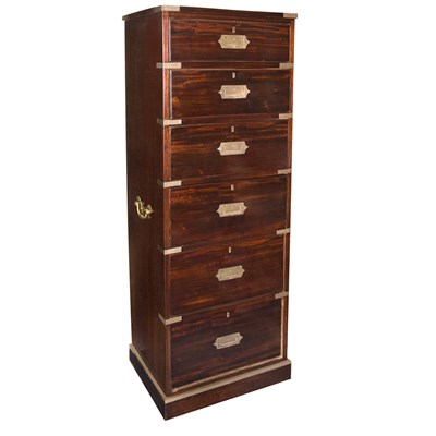 Lot 174 - Campaign Style Brass Bound Mahogany Tall Chest...