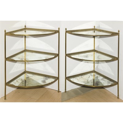 Lot 305 - Pair of Regency Style Brass and Glass...