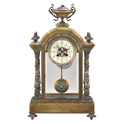 Lot 483 - French Champleve Enameled Bronze and Onyx...