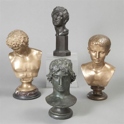 Lot 189 - Group of Four Bronze Classical Male Busts...