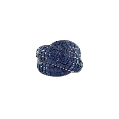 Lot 212 - White Gold and Invisibly-Set Sapphire Ring