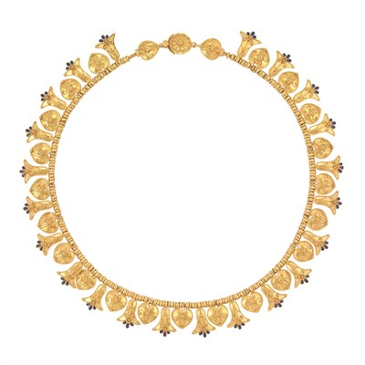Lot 152 - Gold and Blue Enamel Fringe Necklace