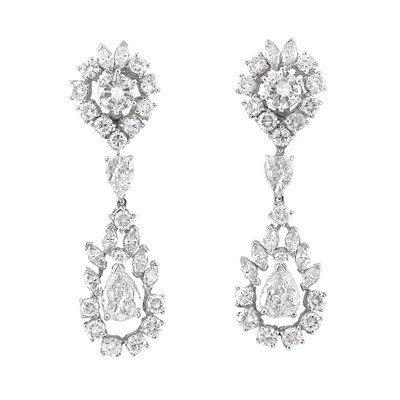 Lot 578 - Pair of Platinum and Diamond Pendant-Earclips