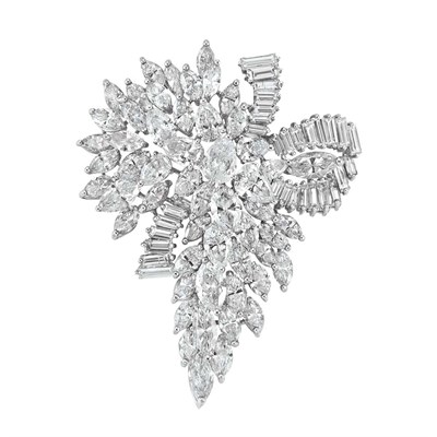 Lot 579 - Platinum and Diamond Cluster Clip-Brooch