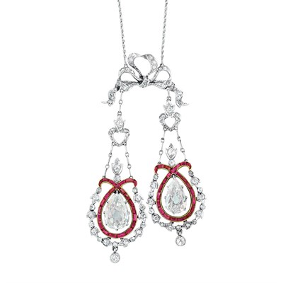 Lot 505 - Belle Epoque Platinum, Gold, Diamond and Ruby Lavaliere