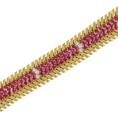 Lot 225 - Gold, Ruby and Diamond Bracelet
