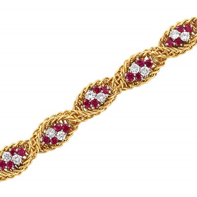 Lot 17 - Braided Gold, Diamond and Ruby Bracelet