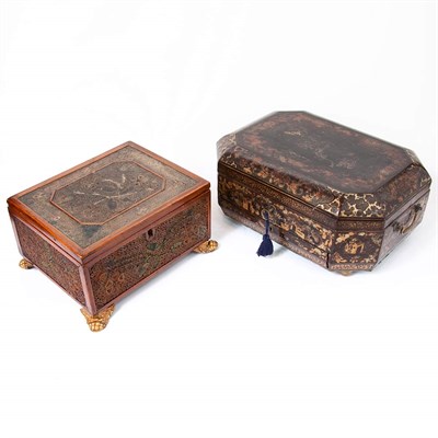 Lot 239 - Chinese Export Black Lacquered Box; Together...