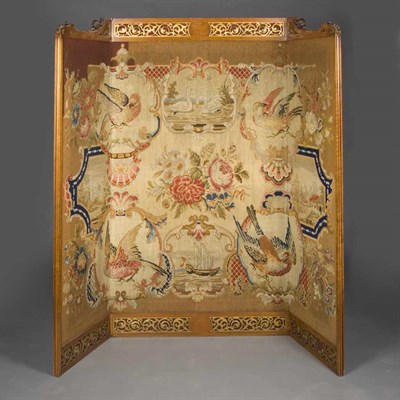 Lot 309 - Victorian Mahogany and Needlepoint Three-Panel...