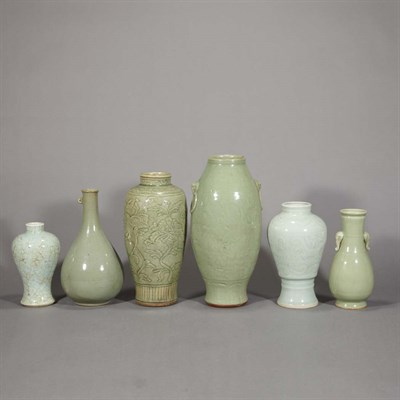 Lot 485 - Group of Five Chinese Celadon Vases Ming...