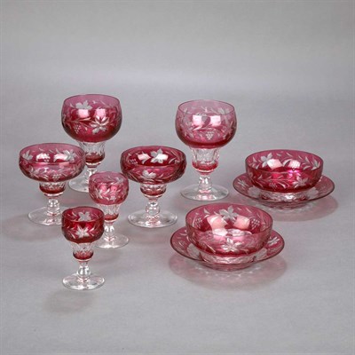 Lot 300 - Bohemian Style Ruby Overlay Glass Service...