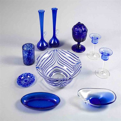 Lot 88 - Group of Blue and Colorless Glass Table...