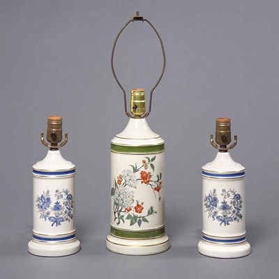 Lot 107 - Group of Three Porcelain Canister Lamps Height...