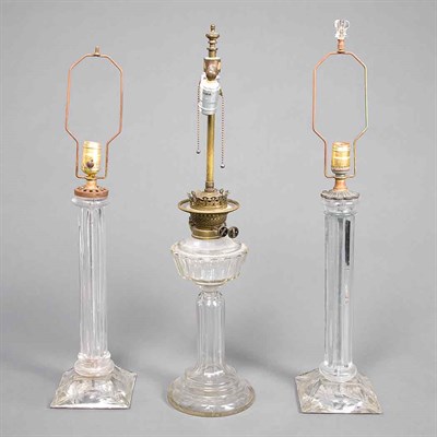 Lot 149 - Pair of Glass Candlestick Lamps Height 16...