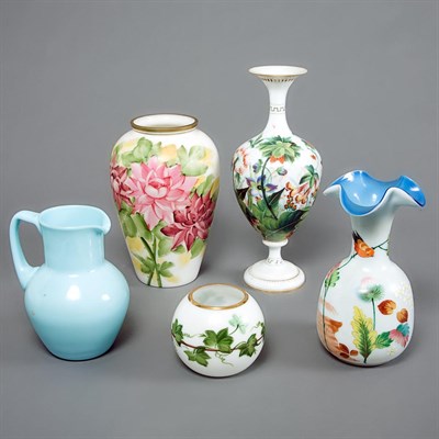 Lot 172 - Group of Four Painted Milk Glass Vases Height...