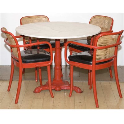 Lot 178 - Marble Top Red Painted Metal Cafe Table Height...