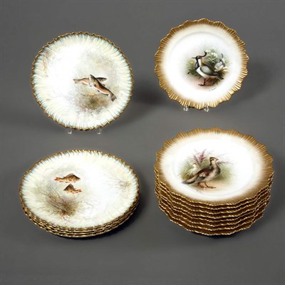 Lot 279 - Set of Nine Bird Decorated Dessert Plates;...