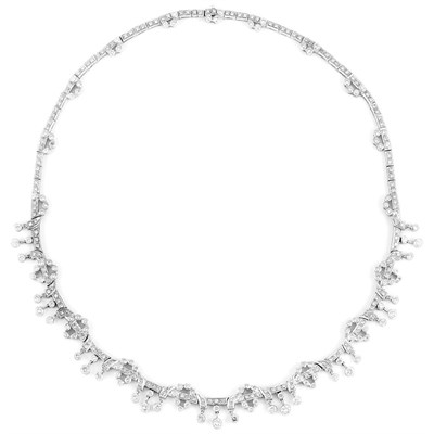 Lot 303 - White Gold and Diamond Fringe Necklace