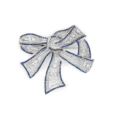 Lot 83 - Platinum, Diamond and Sapphire Bow Brooch