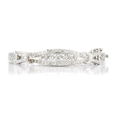 Lot 637 - White Gold and Diamond Bangle Bracelet