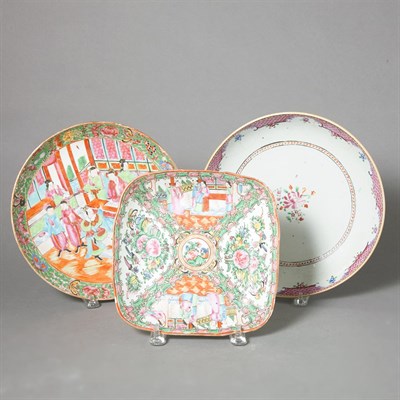 Lot 613 - Group of Three Rose Medallion Porcelain Dishes;...
