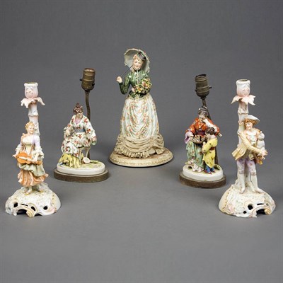 Lot 299 - Group of Four Porcelain Figural Candlesticks;...