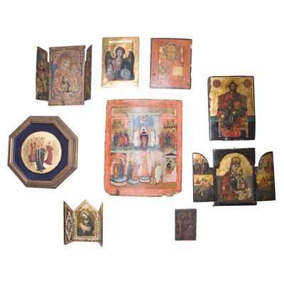 Lot 323 - Group of Ten Painted Wood Icons