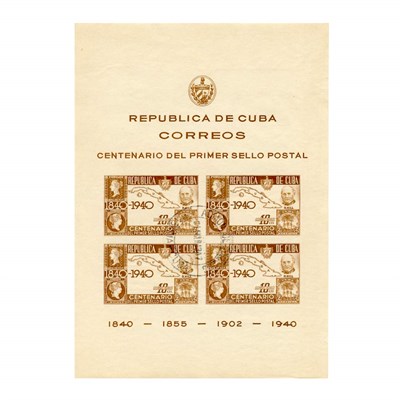 Lot 1003 - Cuba, 1940 Postal Centenary Souvenir Sheet...