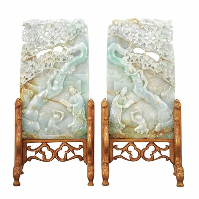 Lot 714 - Pair of Chinese Jadeite Table Screens Qing...