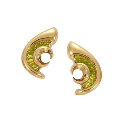 Lot 416 - Pair of Gold and Peridot Earclips, Verdura