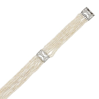 Lot 509 - Belle Epoque Seven Strand Pearl and Diamond Choker Necklace