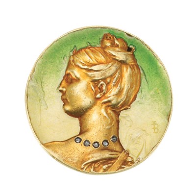 Lot 310 - Art Nouveau Gold, Enamel and Diamond Pin