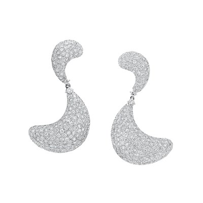 Lot 125 - Pair of White Gold and Diamond Pendant-Earclips
