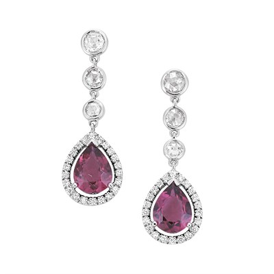 Lot 210 - Pair of White Gold, Diamond and Pink Tourmaline Pendant-Earrings