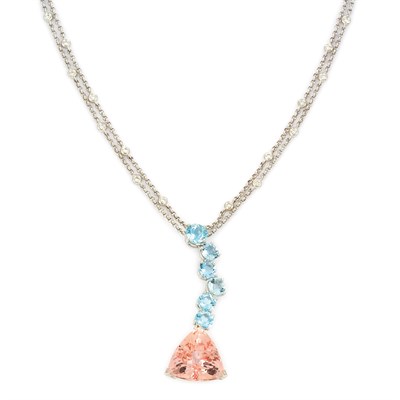Lot 40 - White Gold, Blue Topaz, Morganite and Diamond Pendant-Necklace
