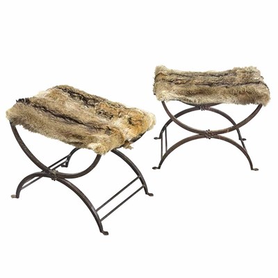 Lot 393 - Pair of Faux Fur Upholstered Stools