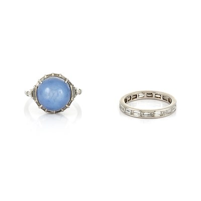 Lot 39 - Cabochon Star Sapphire and Diamond Ring and Diamond Band Ring