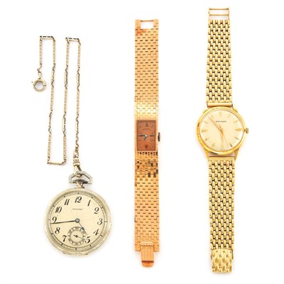 Lot 95 - Two Gold Wristwatches and Gold Open Face Pocket Watch with Chain