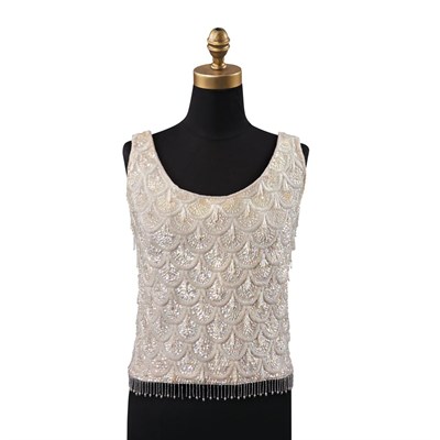 Lot 1165 - Ivory Beaded Sleeveless Top 1960s With...