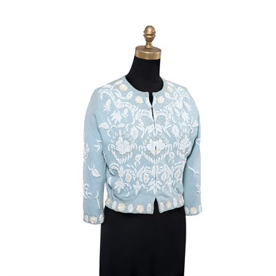 Lot 1166 - Embroidered Pale Blue Lambswool Cardigan 1960s...