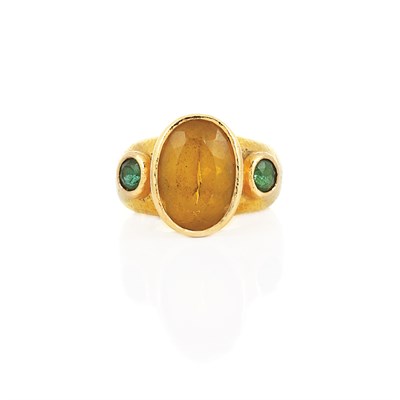 Lot 114 - Gold, Citrine and Emerald Ring, Elizabeth Locke