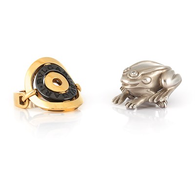 Lot 55 - White Gold and Diamond Frog Pin, Kieselstein-Cord and Gold and Ceramic Ring, Bulgari